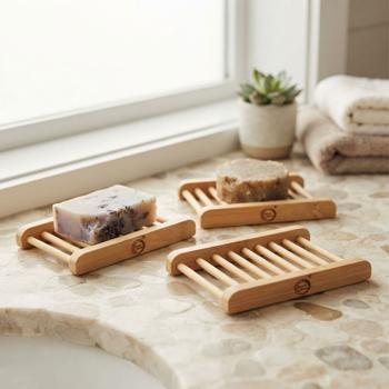 Preview: Set di 3 portasapone in bambù – fatto a mano – listelli trasversali – igienico – per saponi e shampoo solidi – marrone – 35 g – sano & naturale – sostenibile