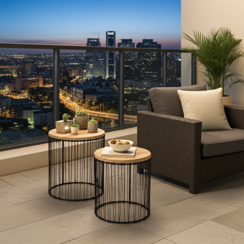 Preview: 3er-Set Beistelltische Holz & Metall - Modernes Satztisch-Design schwarz/braun - Stilvolle Ablage für Pflanzen/Deko - Mango Holz