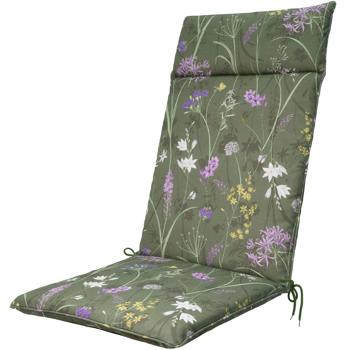 Preview: 4er-Set Luxuriöse Hochlehner-Auflage, Gartenstuhlkissen wasserabweisend, Blumenmuster grün, 120 x 50 cm, weich & komfortabel für optimale Entspannung