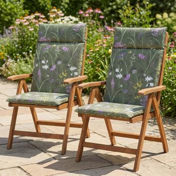 Preview: set di 4 lussuosi cuscini per schienale alto, cuscini per sedie da giardino idrorepellenti, motivo floreale verde, 120 x 50 cm, morbidi e confortevoli per un relax ottimale
