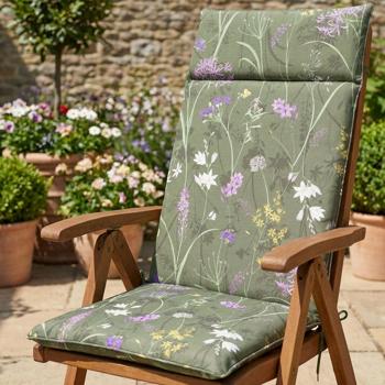 Preview: set di 4 lussuosi cuscini per schienale alto, cuscini per sedie da giardino idrorepellenti, motivo floreale verde, 120 x 50 cm, morbidi e confortevoli per un relax ottimale