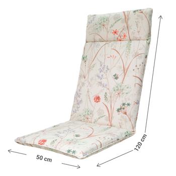 Preview: 4er-Set Luxuriöse Hochlehner-Auflage, Gartenstuhlkissen wasserabweisend, Blumenmuster weiss, 120 x 50 cm, weich & komfortabel für optimale Entspannung