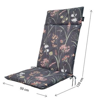 Preview: set di 2 lussuosi cuscini per schienale alto, cuscini per sedie da giardino idrorepellenti, motivo floreale antracite, 120 x 50 cm, morbidi e confortevoli per un relax ottimale