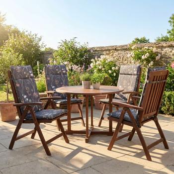Preview: set di 4 lussuosi cuscini per schienale alto, cuscini per sedie da giardino idrorepellenti, motivo floreale antracite, 120 x 50 cm, morbidi e confortevoli per un relax ottimale