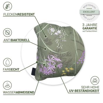 Preview: 2er-Set Bequemes Deko-Kissen Outdoor, Blumenmuster grün, 30 x 50 x 10 cm, wetterfest, wasserabweisend & stilvoll für Garten, Terrasse & Balkon