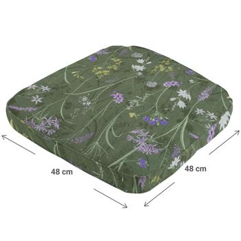 Preview: Coussin de Chaise Outdoor Confortable - Motif Floral Vert 48x48 cm - Imperméable - Protection UV - Matériaux Recyclés - Antibactérien