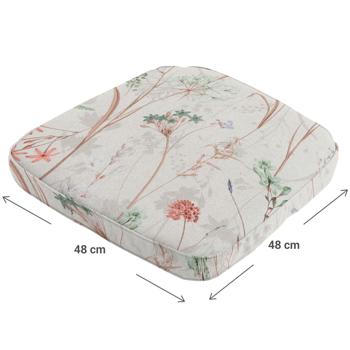 Preview: Coussin de chaise Outdoor - Motif floral blanc 48x48cm - Résistant UV/Intempéries - Recyclé - Antibactérien/Déperlant - Confort Assise