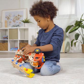 Preview: Feuerwehr Spielzeug 2in1 Set, 137 Teile, mit FSC Holz, nachhaltiges Konstruktionsspielzeug ab 5 Jahre - Kreatives Lernspielzeug