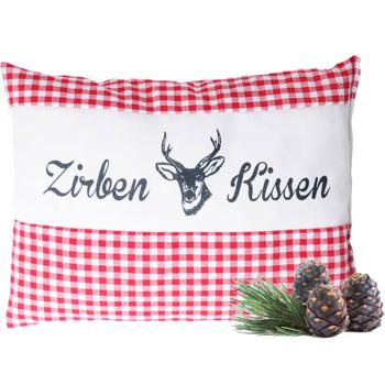 Zirbenkissen Vichy Rot 26x19 cm, gefüllt mit 220g Natur Zirbenspäne, 100% Bio-Baumwolle Bezug, Aromatherapie Schlafkissen aus Deutschland