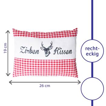 Preview: Zirbenkissen Vichy Rot 26x19 cm, gefüllt mit 220g Natur Zirbenspäne, 100% Bio-Baumwolle Bezug, Aromatherapie Schlafkissen aus Deutschland