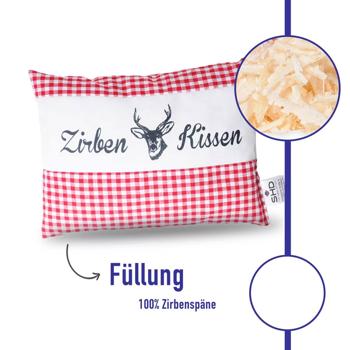 Preview: 2er-Set Zirbenkissen Vichy Rot 26x19 cm, gefüllt mit 220g Natur Zirbenspäne, 100% Bio-Baumwolle Bezug, Aromatherapie Schlafkissen aus Deutschland
