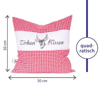 Preview: 2er-Set Zirbenkissen Vichy Rot 30x30 cm, gefüllt mit 350g Natur Zirbenspäne, 100% Bio-Baumwolle Bezug, Aromatherapie Schlafkissen aus Deutschland