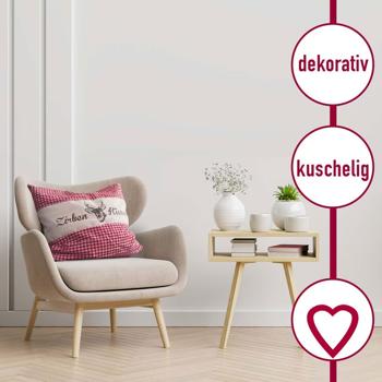 Preview: Zirbenkissen Vichy Rot 40x40 cm, gefüllt mit 450g Natur Zirbenspäne, 100% Bio-Baumwolle Bezug, Aromatherapie Schlafkissen aus Deutschland