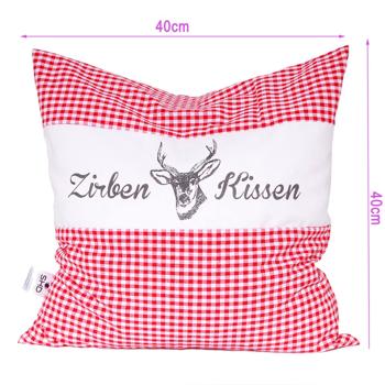 Preview: Cuscino al cirmolo Vichy rosso 40 x 40 cm, imbottito con 450 g di trucioli di cirmolo naturali, federa in cotone biologico 100%, cuscino per il sonno aromaterapico dalla Germania