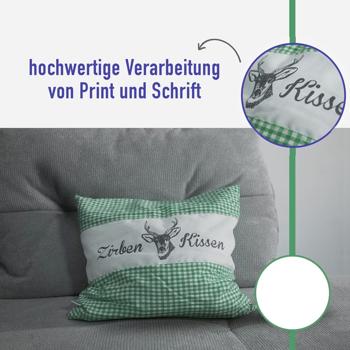 Preview: Zirbenkissen Vichy Grün 26x19 cm, gefüllt mit 220g Natur Zirbenspäne, 100% Bio-Baumwolle Bezug, Aromatherapie Schlafkissen aus Deutschland