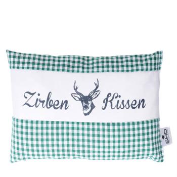 Preview: Coussin en pin cembro Vichy vert 26 x 19 cm, garni de 220 g de copeaux de pin cembro naturels, housse 100 % coton bio, coussin d’aromathérapie pour le sommeil fabriqué en Allemagne