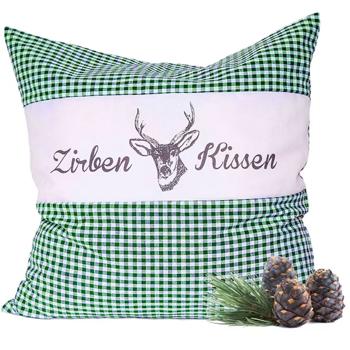 Zirbenkissen Vichy Grün 30x30 cm, gefüllt mit 350g Natur Zirbenspäne, 100% Bio-Baumwolle Bezug, Aromatherapie Schlafkissen aus Deutschland