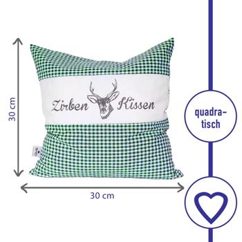 Preview: 2er-Set Zirbenkissen Vichy Grün 30x30 cm, gefüllt mit 350g Natur Zirbenspäne, 100% Bio-Baumwolle Bezug, Aromatherapie Schlafkissen aus Deutschland