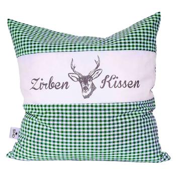 Preview: Lot de 2 coussins en pin cembro Vichy vert 30 x 30 cm, garnis de 350 g de copeaux de pin cembro naturels, housse en coton bio 100 %, coussin d‘aromathérapie pour le sommeil fabriqué en Allemagne