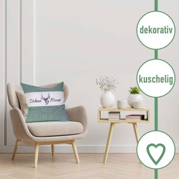 Preview: Zirbenkissen Vichy Grün 40x40 cm, gefüllt mit 450g Natur Zirbenspäne, 100% Bio-Baumwolle Bezug, Aromatherapie Schlafkissen aus Deutschland