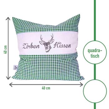 Preview: 2er-Set Zirbenkissen Vichy Grün 40x40 cm, gefüllt mit 450g Natur Zirbenspäne, 100% Bio-Baumwolle Bezug, Aromatherapie Schlafkissen aus Deutschland