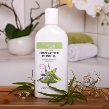 Preview: Franzbranntwein mit Menthol 250ml zur Einreibung bei Prellungen, Zerrungen, Verstauchungen, Muskelkater und Gelenkschmerzen für eine wohltuende Kühlung