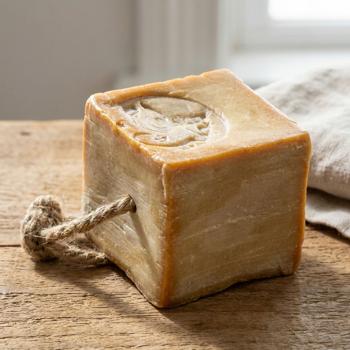Authentische Aleppo Seife 100g mit Kordel, Lorbeeröl 3%: Naturseife handgefertigt in Syrien für sensible Haut, vegane Körperpflege & Haarwäsche