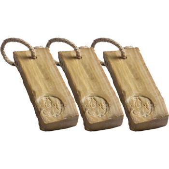 Preview: Lot de 3 savons d’Alep authentiques 200 g avec corde, huile de laurier 3 % : savon naturel artisanal de Syrie pour peaux sensibles, soin végan et lavage des cheveux