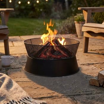 Robuste Stahl-Feuerschale 57x31,5cm mit Gitter - Sichere Feuerstelle für Lagerfeuer-Atmosphäre im Garten - Schwarz - Langlebig - Romantisches Flammenspiel