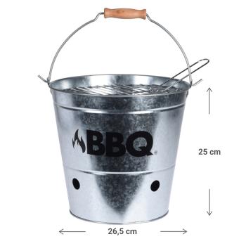 Preview: Grilleimer aus Zink mit Aufdruck - Campinggrill mit Henkel - doppelwandig - Ø 26,5 x 25 cm - ideal für Gartenparty, Picknick, Balkon - leicht, robust