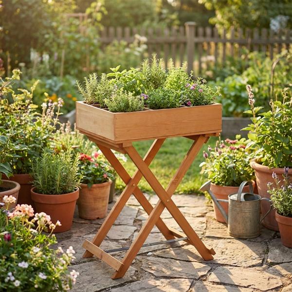 Elegante tavolo in legno per la coltivazione di erbe e piante, 58 x 38 x 75 cm, per la coltivazione di erbe e piante sane su balcone e terrazzo