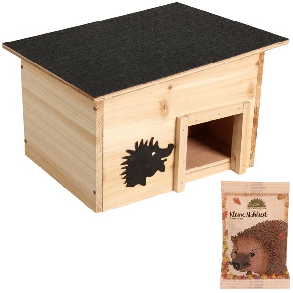 Wetterfestes Igelhaus Bausatz aus Holz mit Igelfutter – Witterungsbeständiges Winterquartier & Sommerunterschlupf – Ganzjährige Hilfe für Igel im Garten