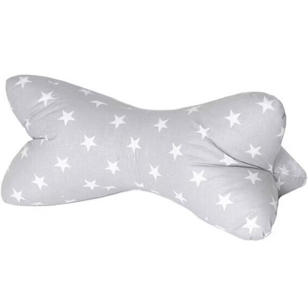 Bequemes Kissen Leseknochen mit Sternen 40x18cm, Grau – Nackenkissen & ergonomisches Reisekissen für Auto, Zug, Flugzeug, Haus – 100% Baumwolle
