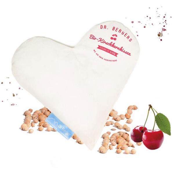 Bequemes Bio-Kirschkernkissen, Herzform 23x23cm: Natürliches Wärme- & Kältekissen für Nacken, Schulter, Rücken; Sanfter Kissenbezug aus Bio-Baumwolle