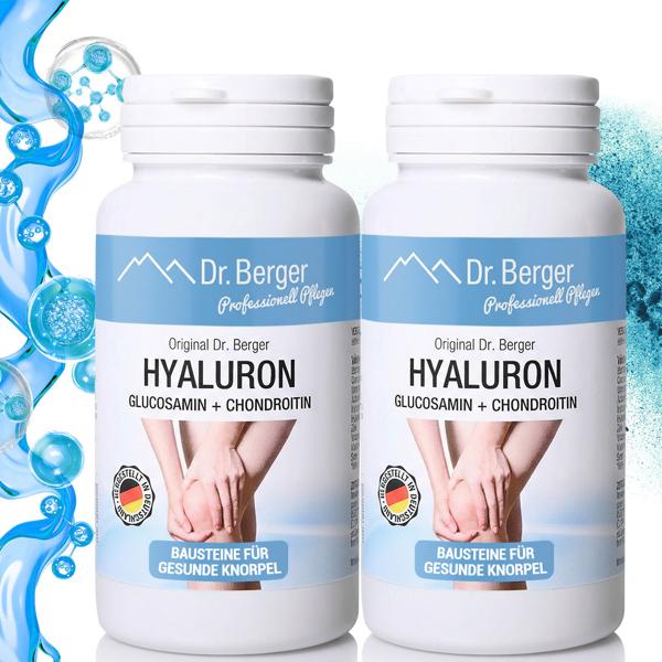 Lot de 2 gélules d’hyaluron avec glucosamine & chondroïtine - complexe de haute qualité pour les articulations & la mobilité - réserve de 60 gélules chacune - nutrition articulaire Made in Germany
