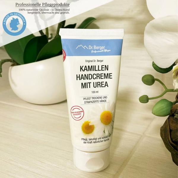 Kamillen Handcreme mit Urea, 100 ml, Intensive Pflege für trockene & rissige Hände, Zieht schnell ein & schützt die Hautbarriere