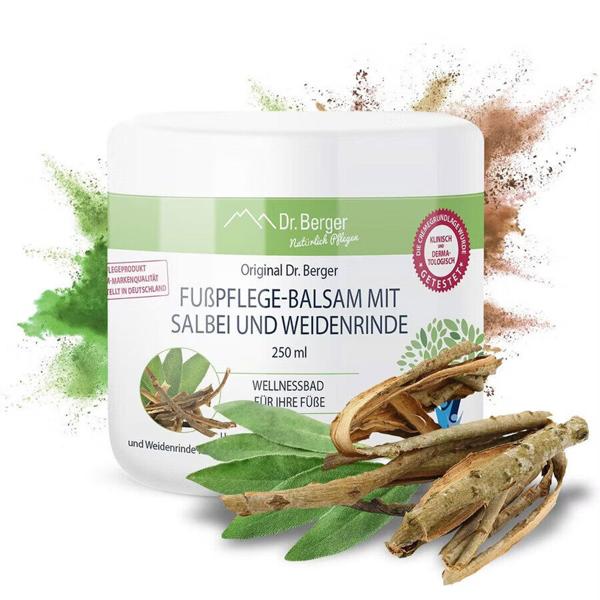 Fusspflege-Balsam mit Salbei & Weidenrinde, 250 ml Intensiv-Pflege, Gegen Fussgeruch, Schweiss & raue Haut, Erfrischend & Belebend