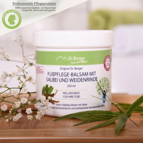 Fusspflege-Balsam mit Salbei & Weidenrinde, 250 ml Intensiv-Pflege, Gegen Fussgeruch, Schweiss & raue Haut, Erfrischend & Belebend