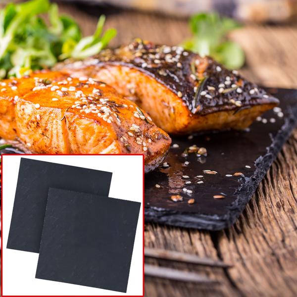 2er-Set Servierplatten für Cheeseboards & Nachtisch - Elegante Schieferplatten zum Anrichten & als Tischdeko - Robust, 30x30x0,6cm, unikat