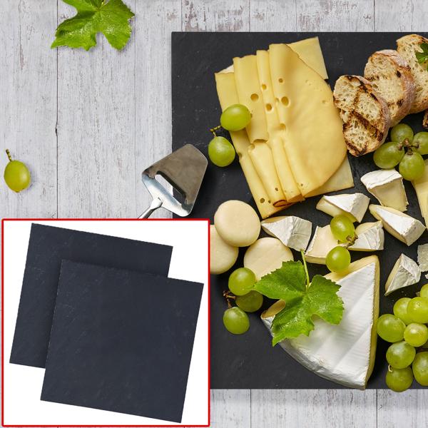 2er-Set Servierplatten für Cheeseboards & Nachtisch - Elegante Schieferplatten zum Anrichten & als Tischdeko - Robust, 30x30x0,6cm, unikat