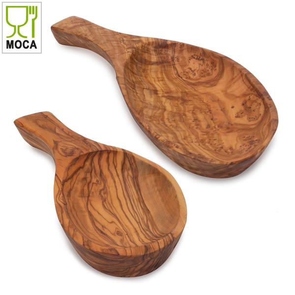 Lot de 2 plats à tapas en forme de feuille, en bois d’olivier