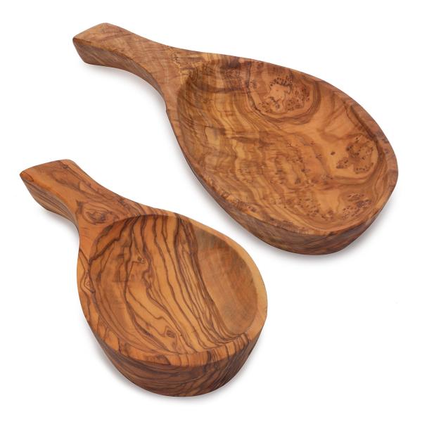 Lot de 2 plats à tapas en forme de feuille, en bois d’olivier