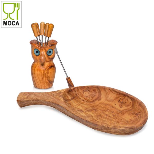Set pour tapas hibou: plat 26 cm + hibou avec piques apéritifs, 8 pièces
