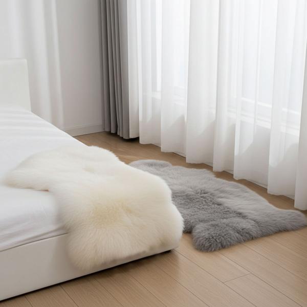 Echte Schaffelle 2er-Set - Flauschig & Weich Grau Elfenbein - 90x60cm - Teppich, Bettvorleger, Sitzauflage - Natur & Gemütlich - 100% Schaffell & Leder