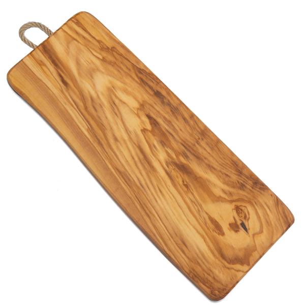 Rechteckiges Brett aus 100% Olivenholz mit Kordel, 42 x 13 x 1,8 cm