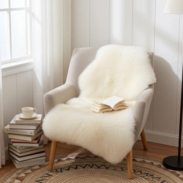 Echtes Schaffell 90x60 cm - Elfenbein - Besonders weich & flauschig - Luxuriöse Wohnakzente & natürliche Eleganz - Teppich Bettvorleger Sitzauflage