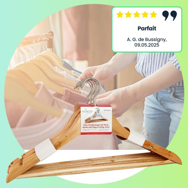 24 cintres en bois peu encombrants avec encoche pour jupe et barrette pour pantalon, crochet rotatif, fonction 3 en 1 - cintre, encoche pour jupe, barrette pour pantalon