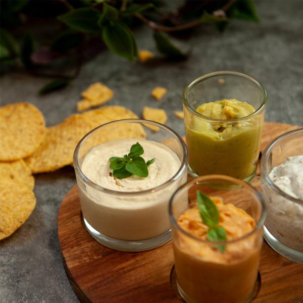Servierbrett mit 4 Dipgläsern, Apéro Servier-Platte