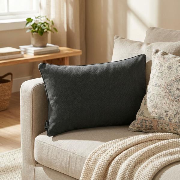 Cuscino decorativo idrorepellente, comodo cuscino per esterni, grigio scuro, 50 x 30 x 10 cm