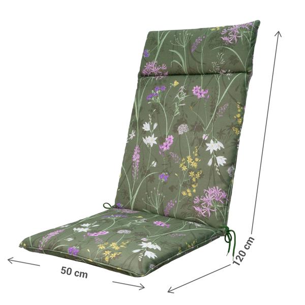 Luxuriöse Hochlehner-Auflage, Gartenstuhlkissen wasserabweisend, Blumenmuster grün, 120 x 50 cm, weich & komfortabel für optimale Entspannung